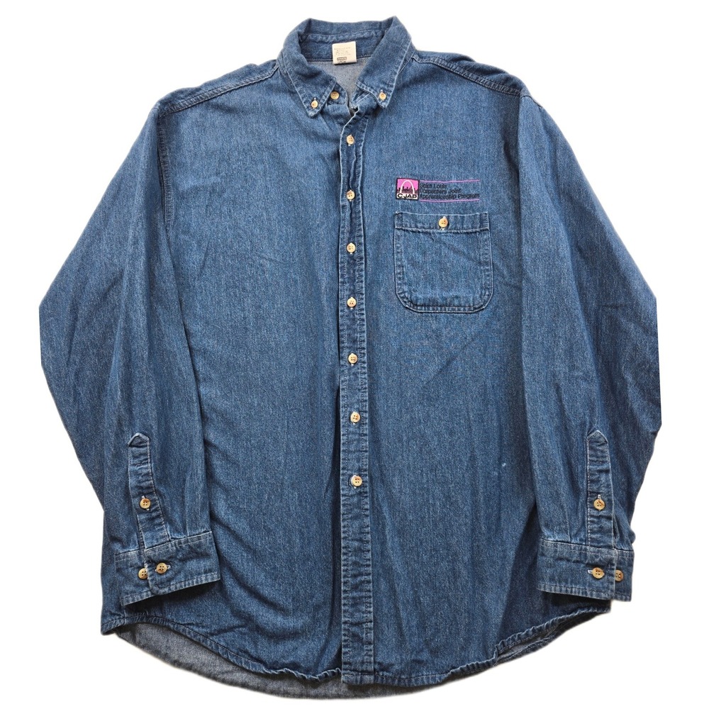 Union Line Denim Shirt Mens XL‎ Blue Jean Cotton Union Made USA Carpenters Logo
